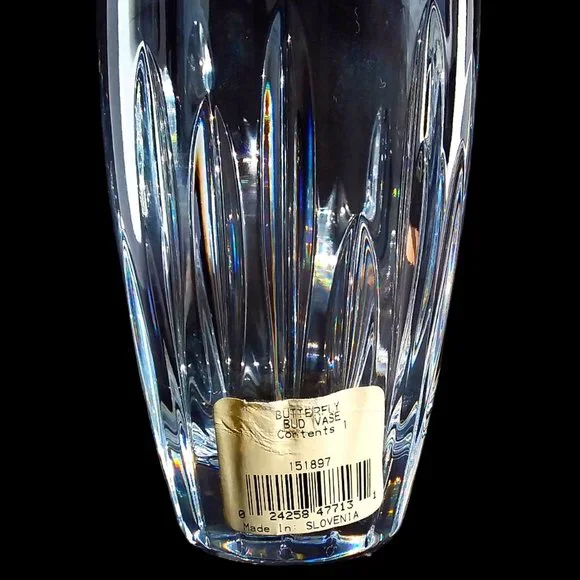 Waterford Crystal Butterfly Bud Vase Etched Signed 8in Original Sticker Slovenia - Picture 10 of 11